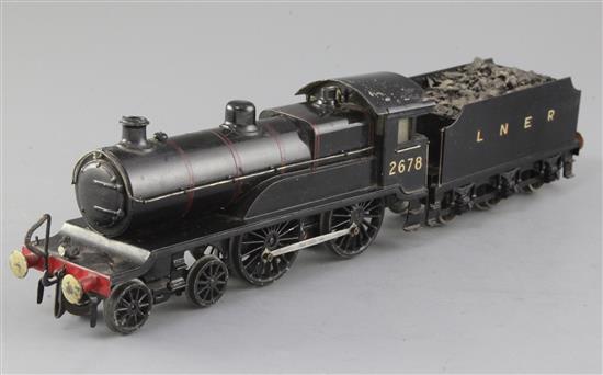 A Leeds Model Co 4-4-0 tender locomotive, number 2678, LNER black livery, 3 rail, overall 40cm, needs attention
